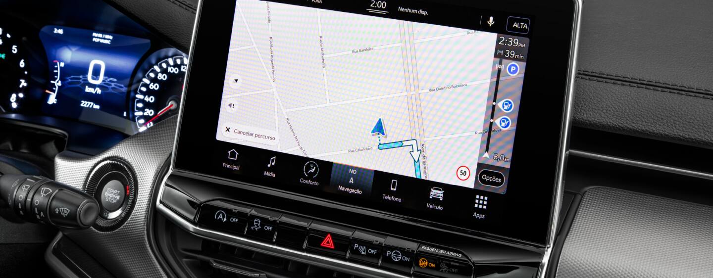 The Uconnect touchscreen in the 2023 Jeep Compass displaying a variety of available apps.