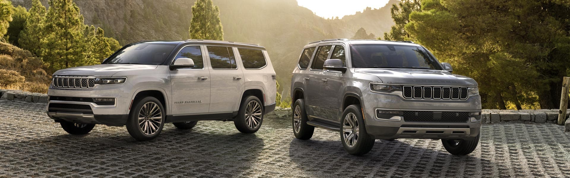 A lineup of eight 2021 Jeep Brand vehicles on a snowy mountain. The Jeep Celebration event logo.